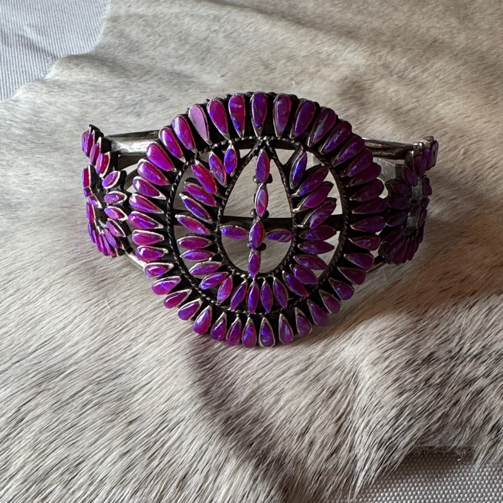 Purplish Pink lab Opal Sterling SilverStatement Bracelet